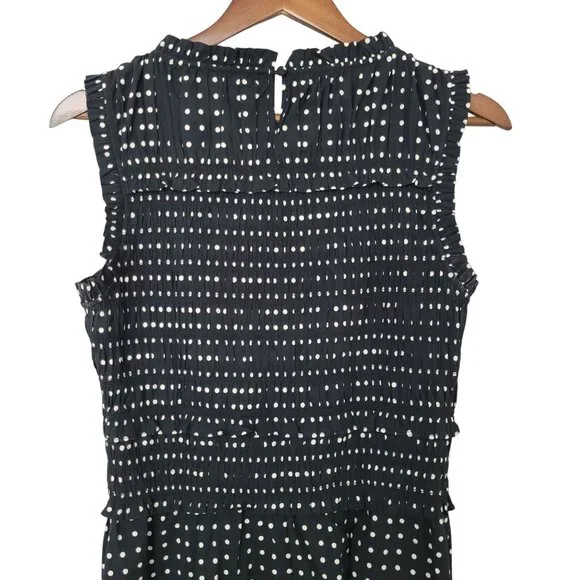Madewell Ruffled Scoopneck Mini Dress in Dot Size 4 Linear Dots Jet Black NWT - Picture 3 of 6